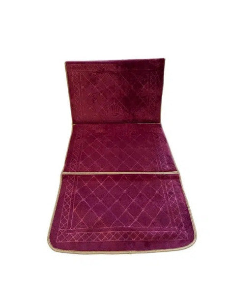 Tapis de prière pliable épais bordeaux avec dossier